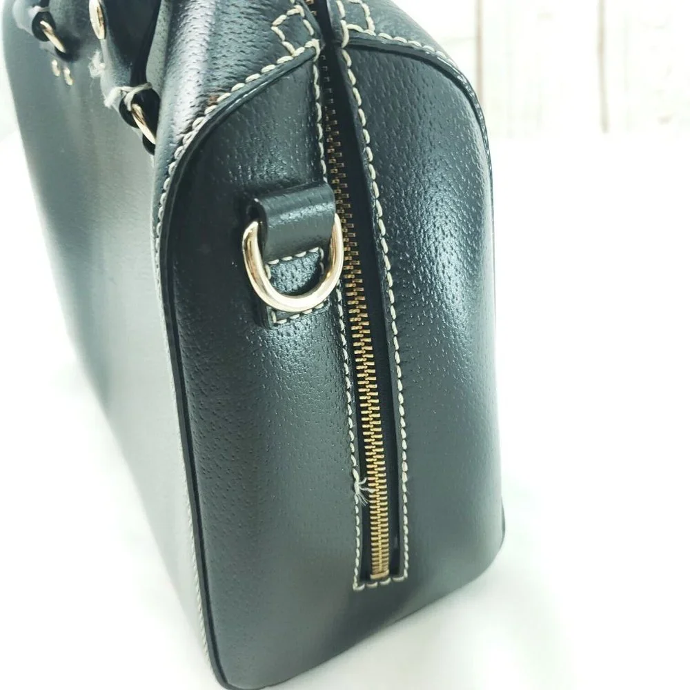 Kate Spade Womens Black Leather Retro Double Handle Satchel Handbag Purse